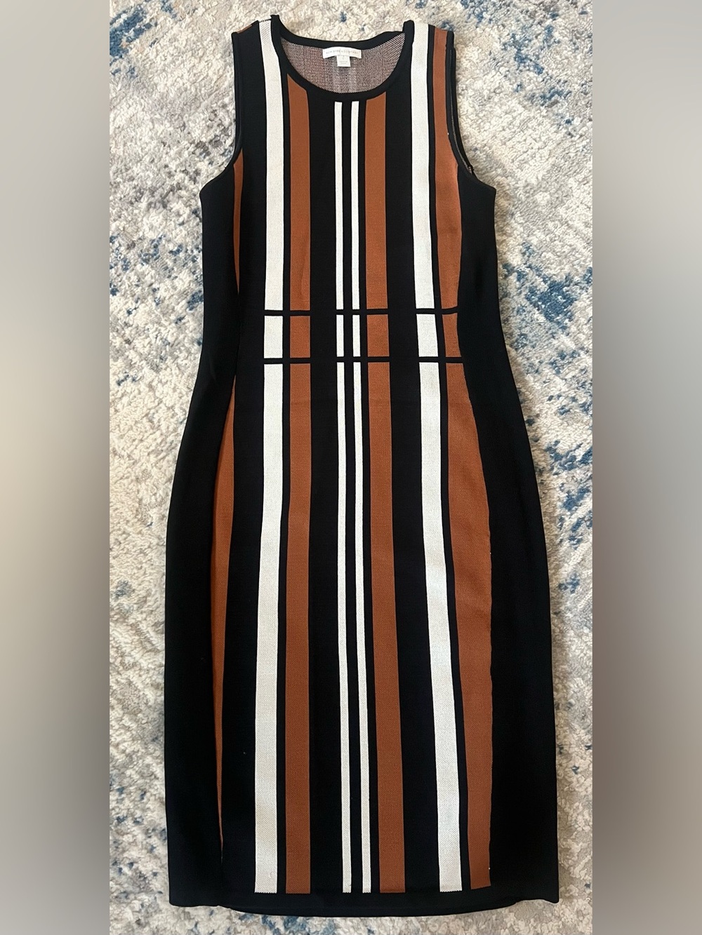 New York & Company Black, Brown and White Striped Sheath Dress
